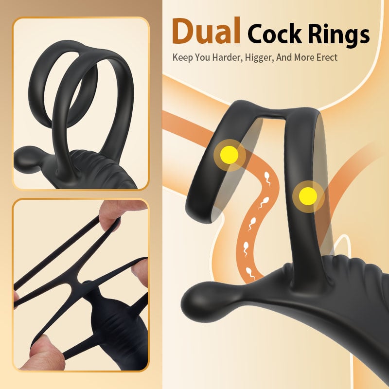 Thrusting Prostate Massager With Double Cock Rings To Improve Erect Experience
