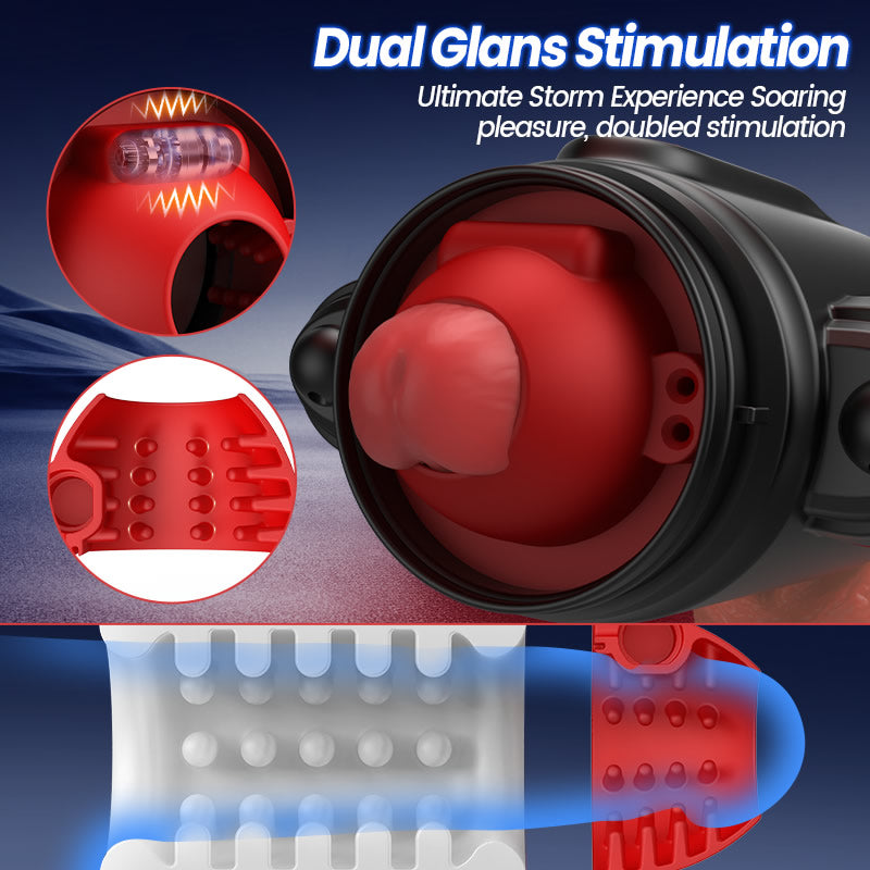 Dual Glans Stimulation10x Vibration Rotation Water Spray  Male Masturbator