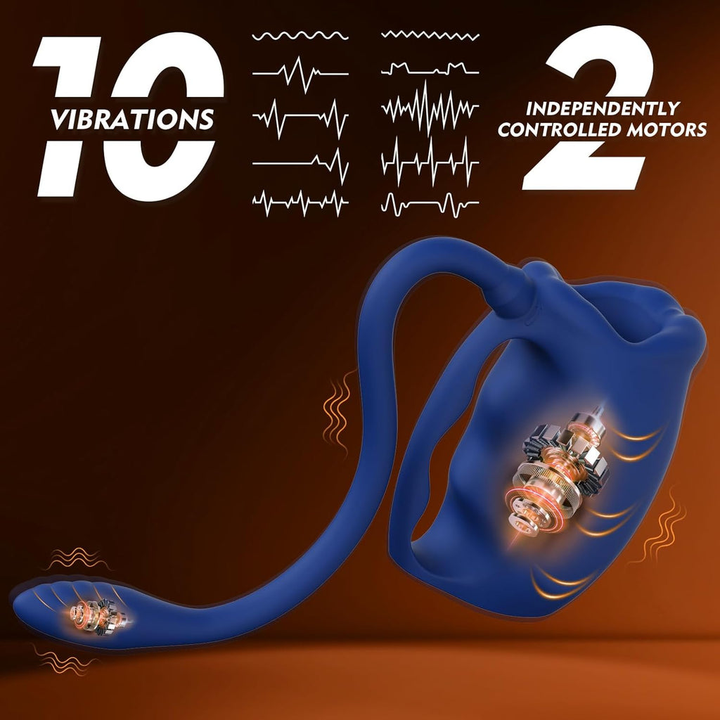 A 2-in-1 male penis vibrator with a detachable anal plug and penis ring, hands-free design, for penis training